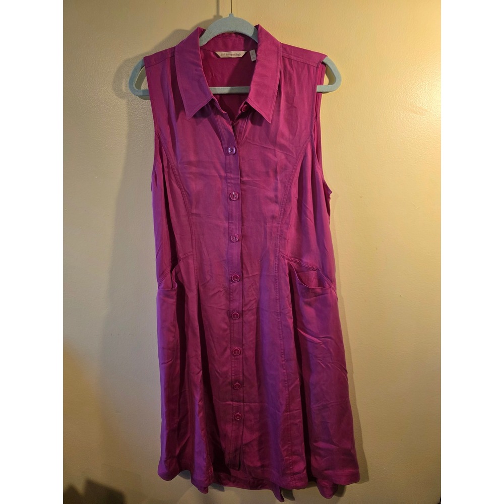 Soft Surroundings Magenta Pink Silk Blend V-Neck Maxi Dress Long Sleeve 032522